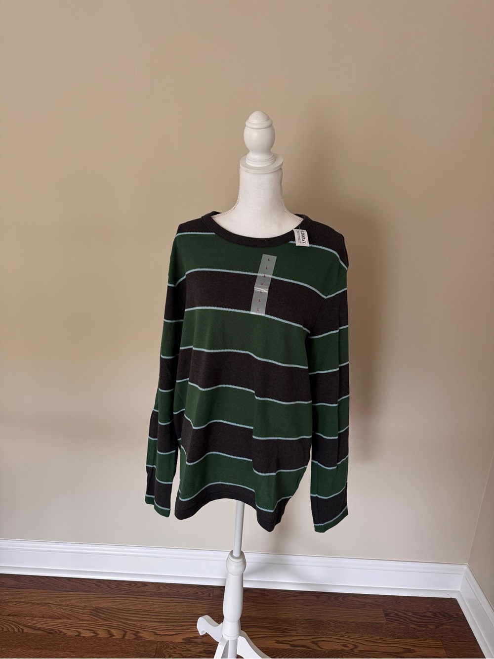 NWT Old Navy Green and Black Wide-Stripe Long-Sleeve Tee